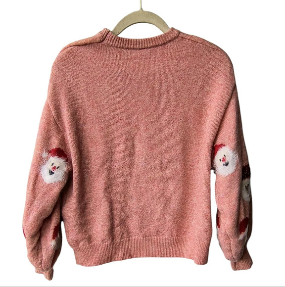 Women's Festive Holiday Santa Claus Pink Cozy Fuzzy Ugly Christmas Sweater, S - Picture 2 of 8